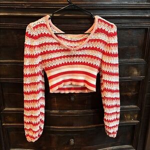 Altard State Size XS Womens Sweater Cropped Fully Crochet Balloon Sleeve Top